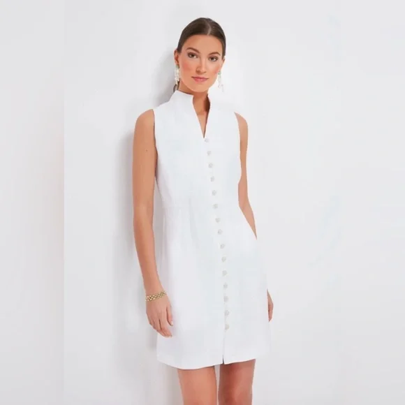 Tuckernuck | Dresses | Tuckernuck White Leighton Mini Dress Size M  Sleeveless Linen Mandarin Collar | Poshmark